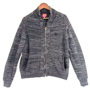 GUESS Y2K Zip Cardigan Sweater Long Sleeve Grey Charcoal‎ Dad Grandpacore Large